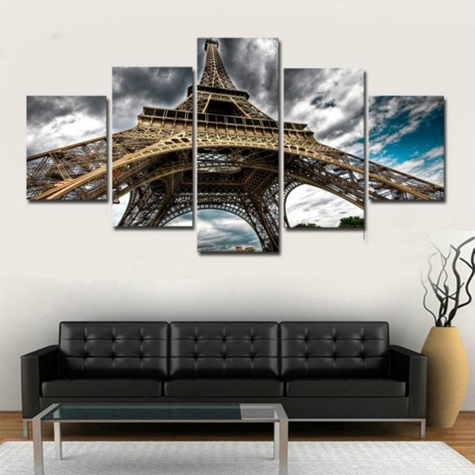 Eiffel Tower & The Sky 5 Piece HD Multi Panel Canvas Wall Art Frame - Original Frame