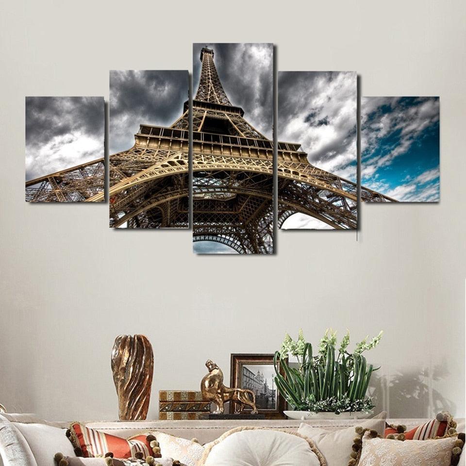 Eiffel Tower & The Sky 5 Piece HD Multi Panel Canvas Wall Art Frame - Original Frame