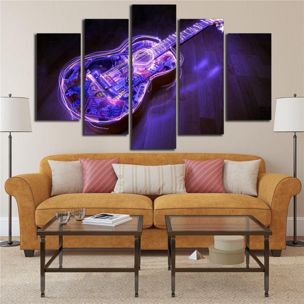 Purple Guitar 5 Piece HD Multi Panel Canvas Wall Art - Original Frame