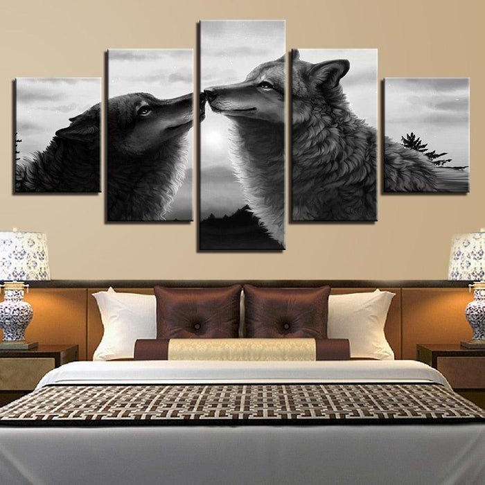 Black Wolves 5 Piece HD Multi Panel Canvas Wall Art Frame - Original Frame