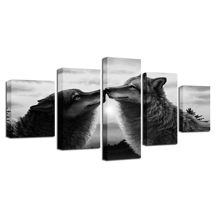 Black Wolves 5 Piece HD Multi Panel Canvas Wall Art Frame - Original Frame