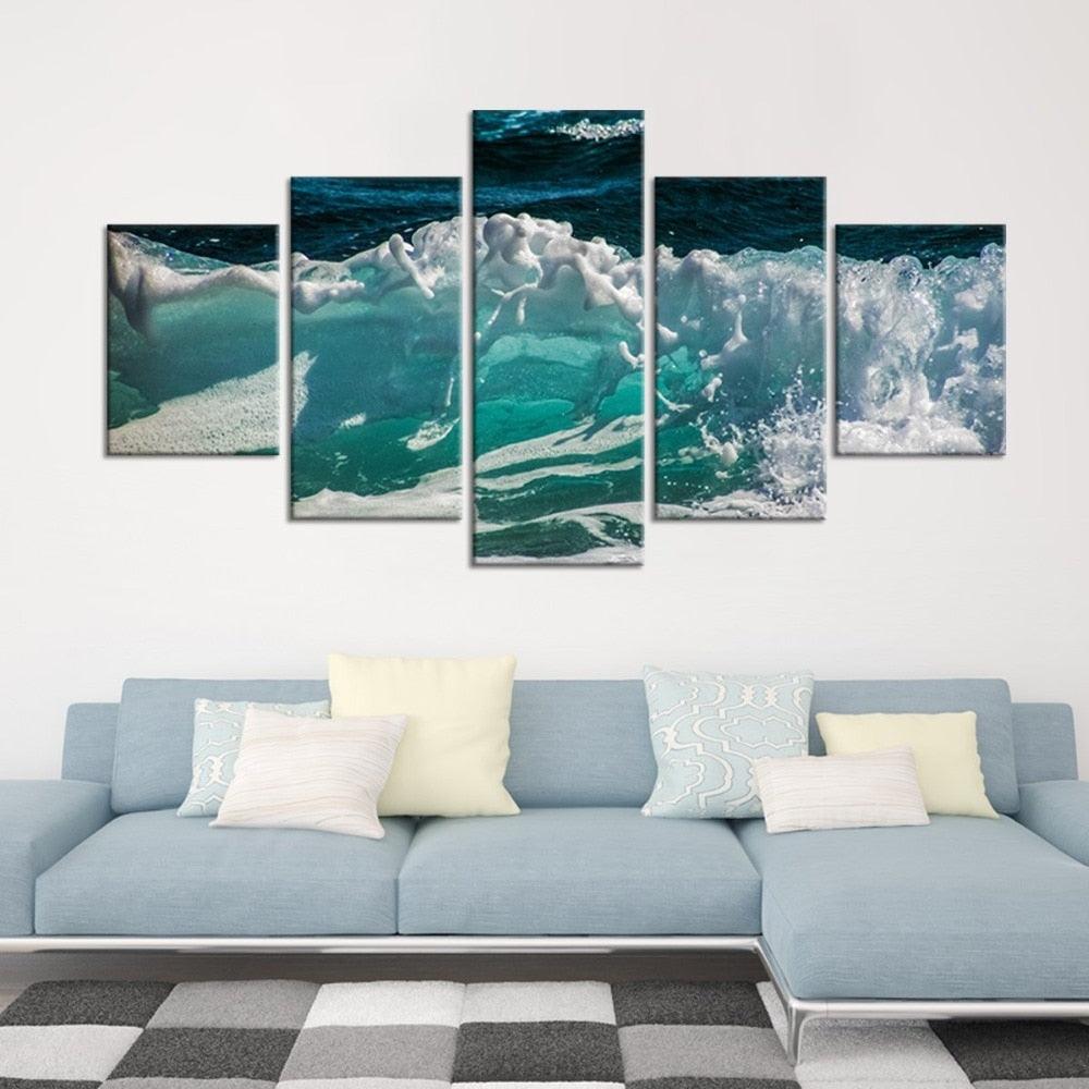 Sea Wave 5 Piece HD Multi Panel Canvas Wall Art - Original Frame