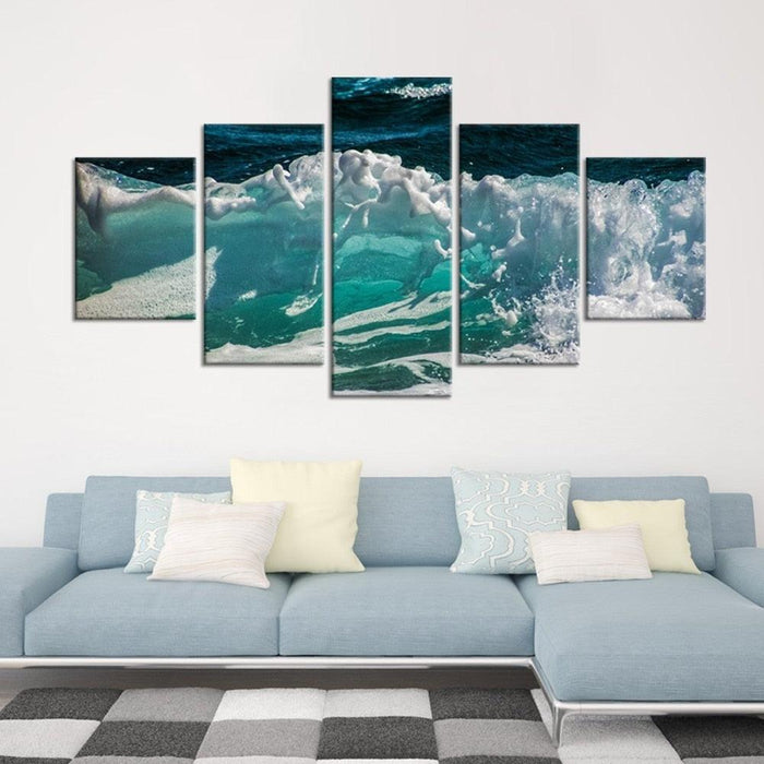 Green Sea Wave 5 Piece HD Multi Panel Canvas Wall Art Frame