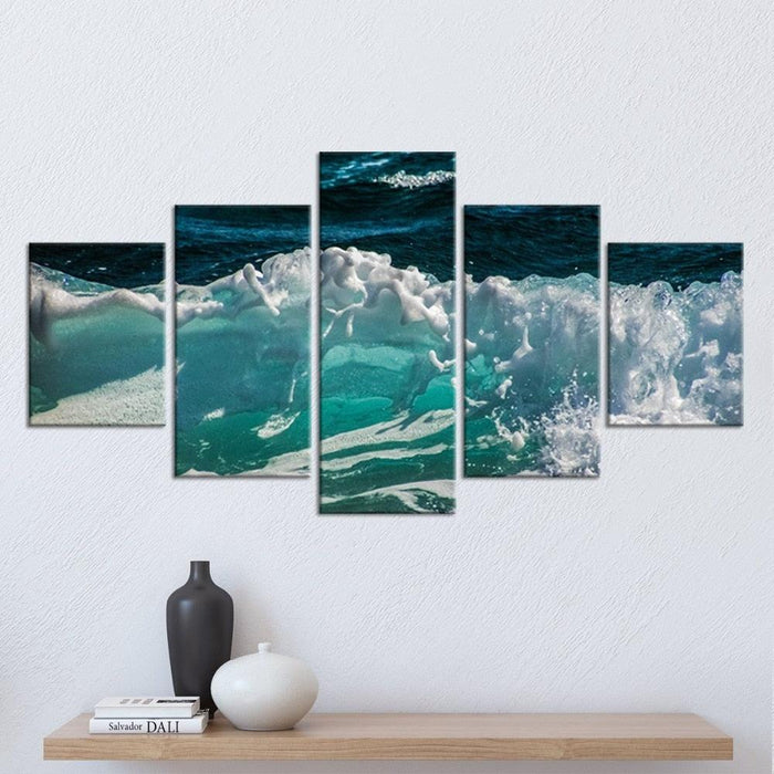 Green Sea Wave 5 Piece HD Multi Panel Canvas Wall Art Frame