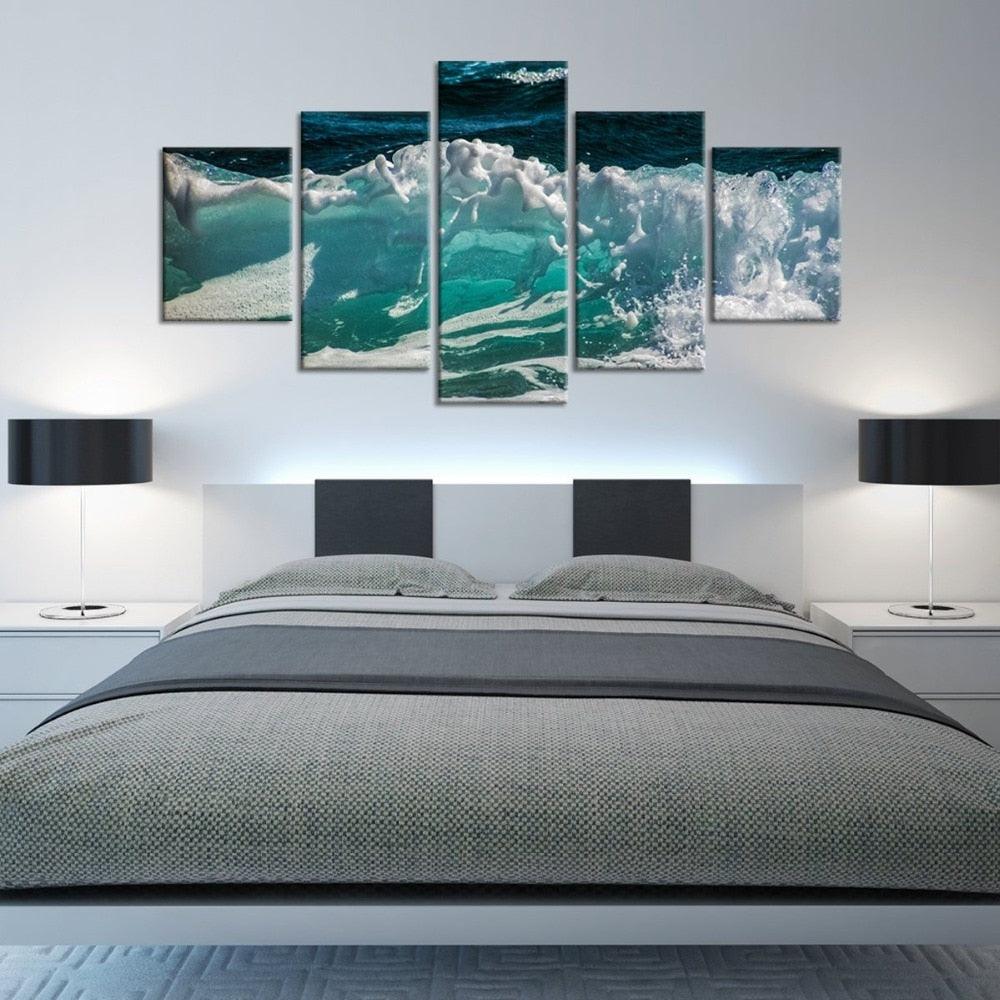 Sea Wave 5 Piece HD Multi Panel Canvas Wall Art - Original Frame