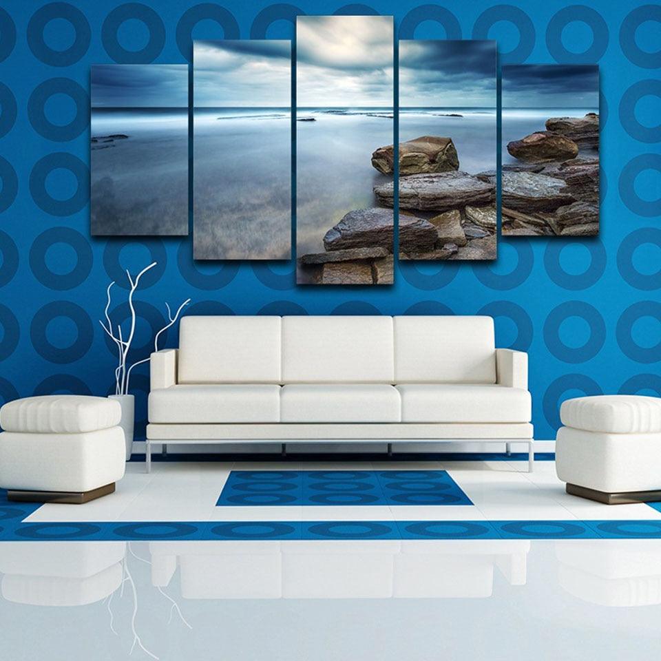 Sunrise Sky Clouds 5 Piece HD Multi Panel Canvas Wall Art Frame - Original Frame
