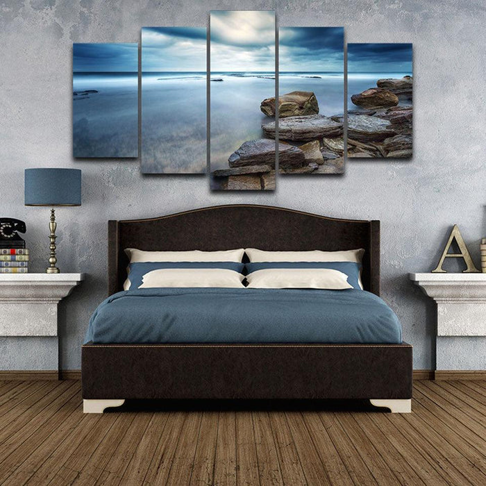 Sunrise Sky Clouds 5 Piece HD Multi Panel Canvas Wall Art Frame - Original Frame