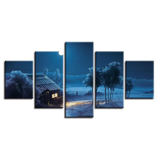 Dim Moon Night View 5 Piece HD Multi Panel Canvas Wall Art Frame - Original Frame