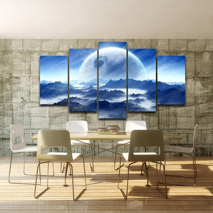Moon Planet Space Mountains 5 Piece HD Multi Panel Canvas Wall Art Frame