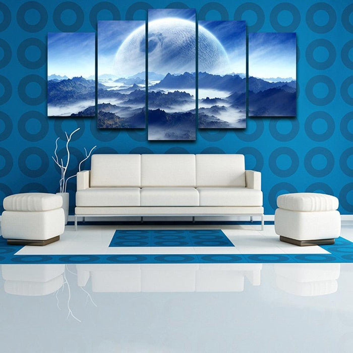 Moon Planet Space Mountains 5 Piece HD Multi Panel Canvas Wall Art Frame