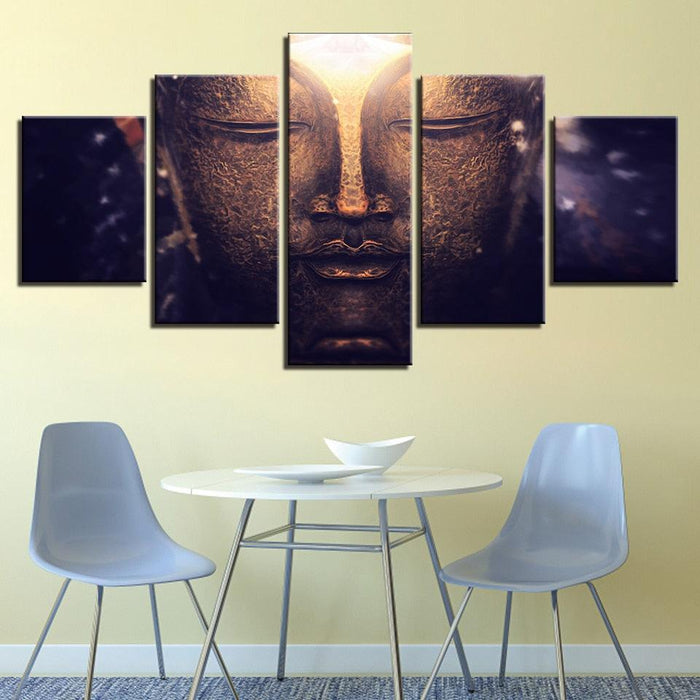 Gold Buddha 5 Piece HD Multi Panel Classical Canvas Wall Art Frame - Original Frame