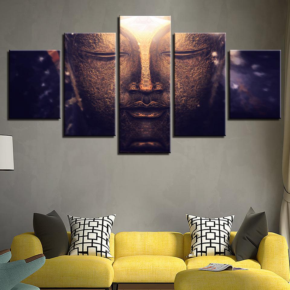 Gold Buddha 5 Piece HD Multi Panel Classical Canvas Wall Art Frame - Original Frame
