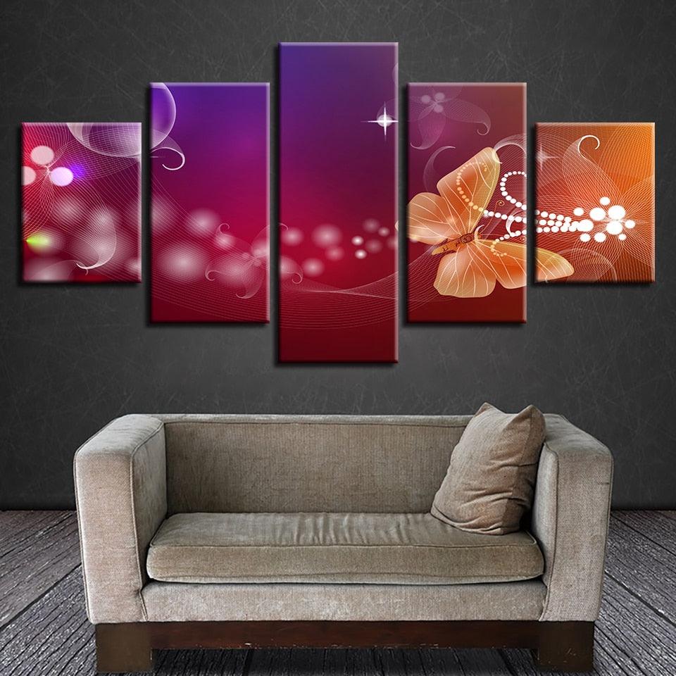 Flowers And Butterfly 5 Piece HD Multi Panel Canvas Wall Art Frame - Original Frame
