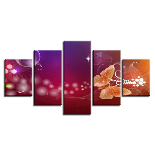 Flowers And Butterfly 5 Piece HD Multi Panel Canvas Wall Art Frame - Original Frame