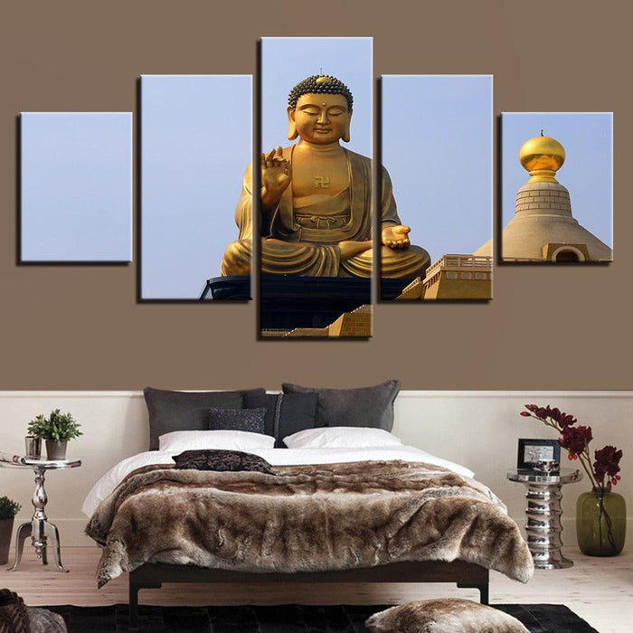 Gold Budha 5 Piece HD Multi Panel Canvas Wall Art Frame - Original Frame