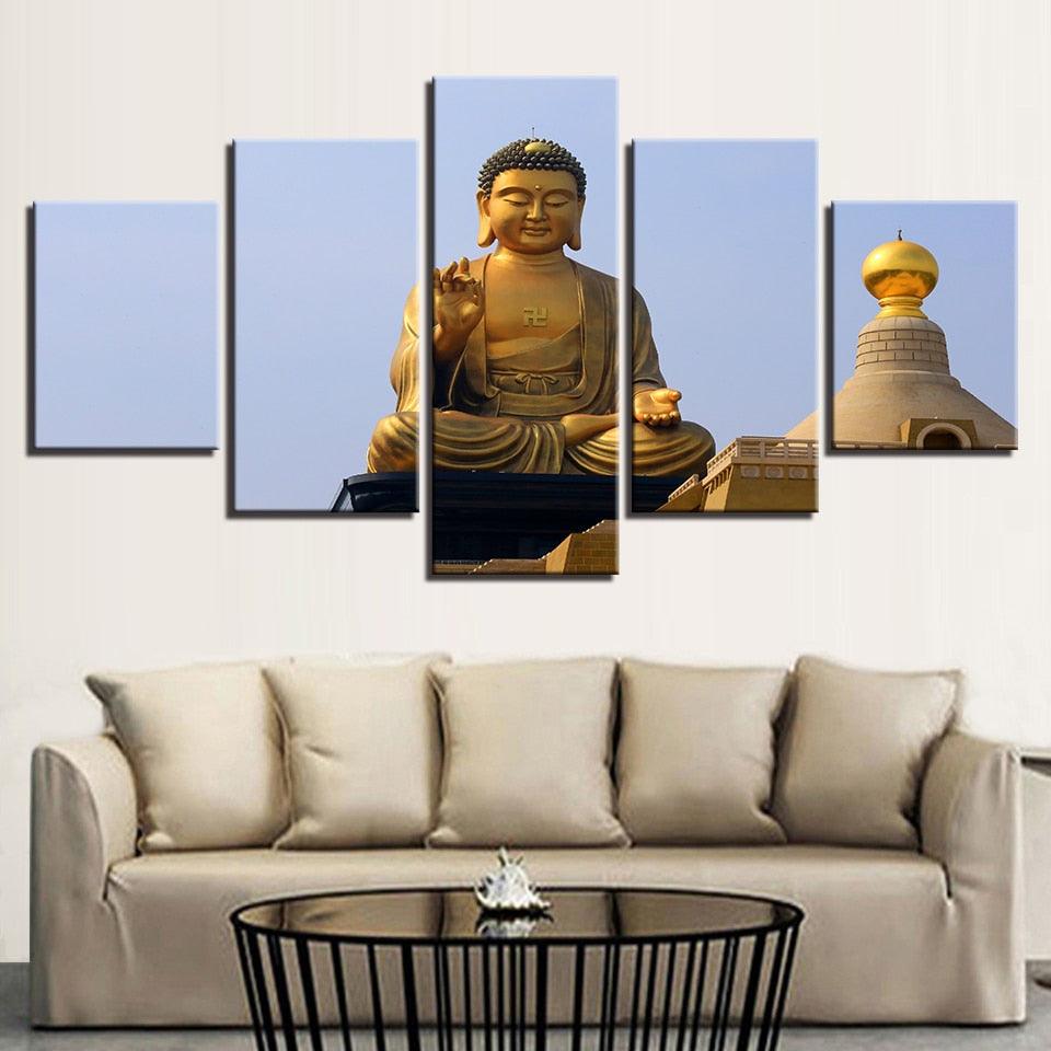 Gold Budha 5 Piece HD Multi Panel Canvas Wall Art Frame - Original Frame