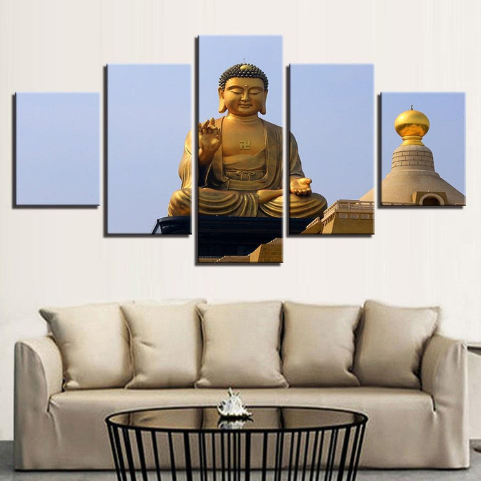 Gold Budha 5 Piece HD Multi Panel Canvas Wall Art Frame - Original Frame