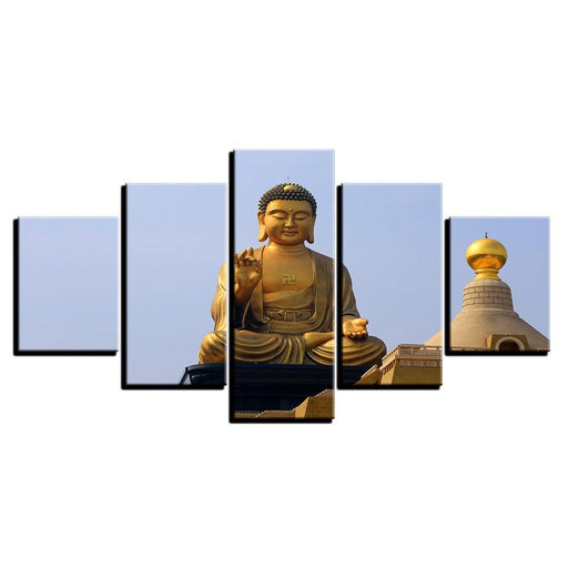 Gold Budha 5 Piece HD Multi Panel Canvas Wall Art Frame - Original Frame