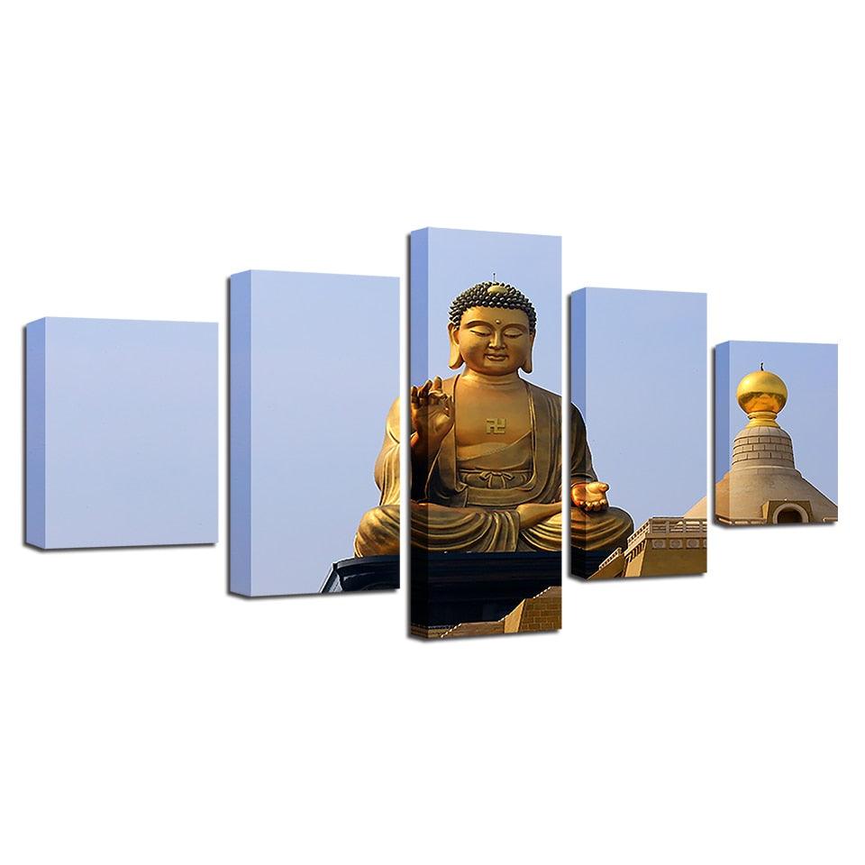 Gold Budha 5 Piece HD Multi Panel Canvas Wall Art Frame - Original Frame