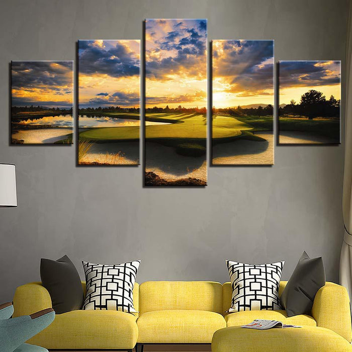 Golf Course Scenery 5 Piece HD Multi Panel Canvas Wall Art Frame - Original Frame