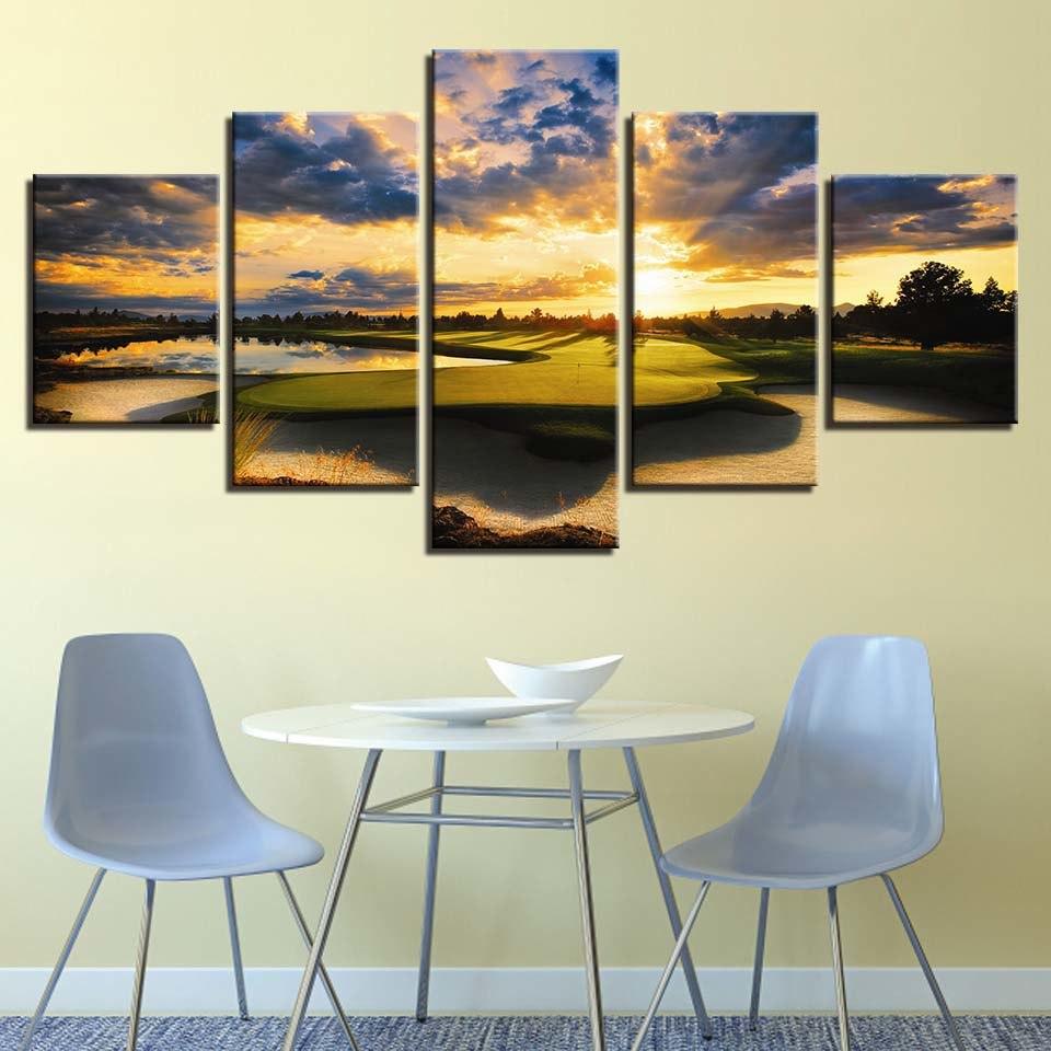 Golf Course Scenery 5 Piece HD Multi Panel Canvas Wall Art Frame - Original Frame
