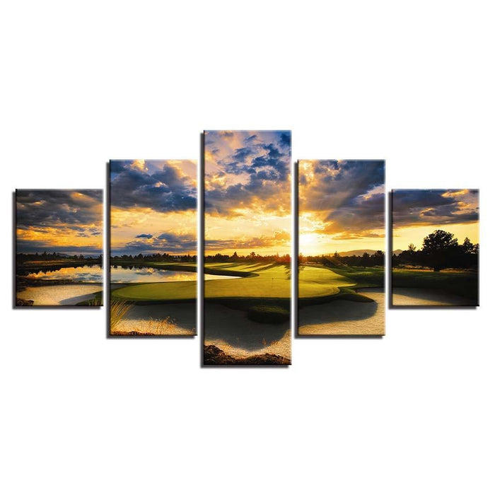 Golf Course Scenery 5 Piece HD Multi Panel Canvas Wall Art Frame - Original Frame