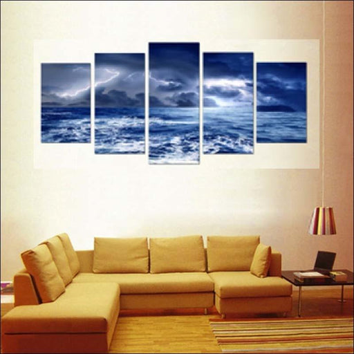 Lightning Dark Clouds 5 Piece HD Multi Panel Canvas Wall Art Frame - Original Frame