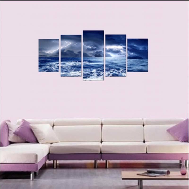 Lightning Dark Clouds 5 Piece HD Multi Panel Canvas Wall Art Frame - Original Frame