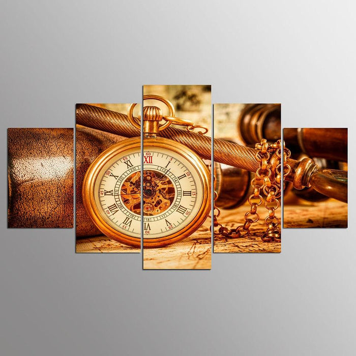 Pocket Watch 5 Piece HD Multi Panel Canvas Wall Art - Original Frame