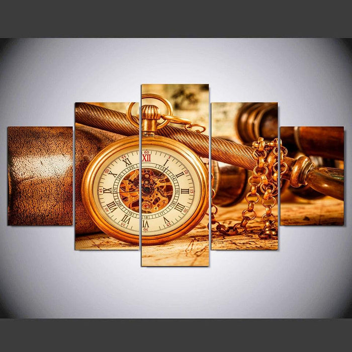 Pocket Watch 5 Piece HD Multi Panel Canvas Wall Art - Original Frame