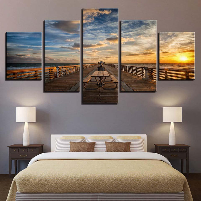 Seaside Bridge 5 Piece HD Multi Panel Canvas Wall Art Frame - Original Frame