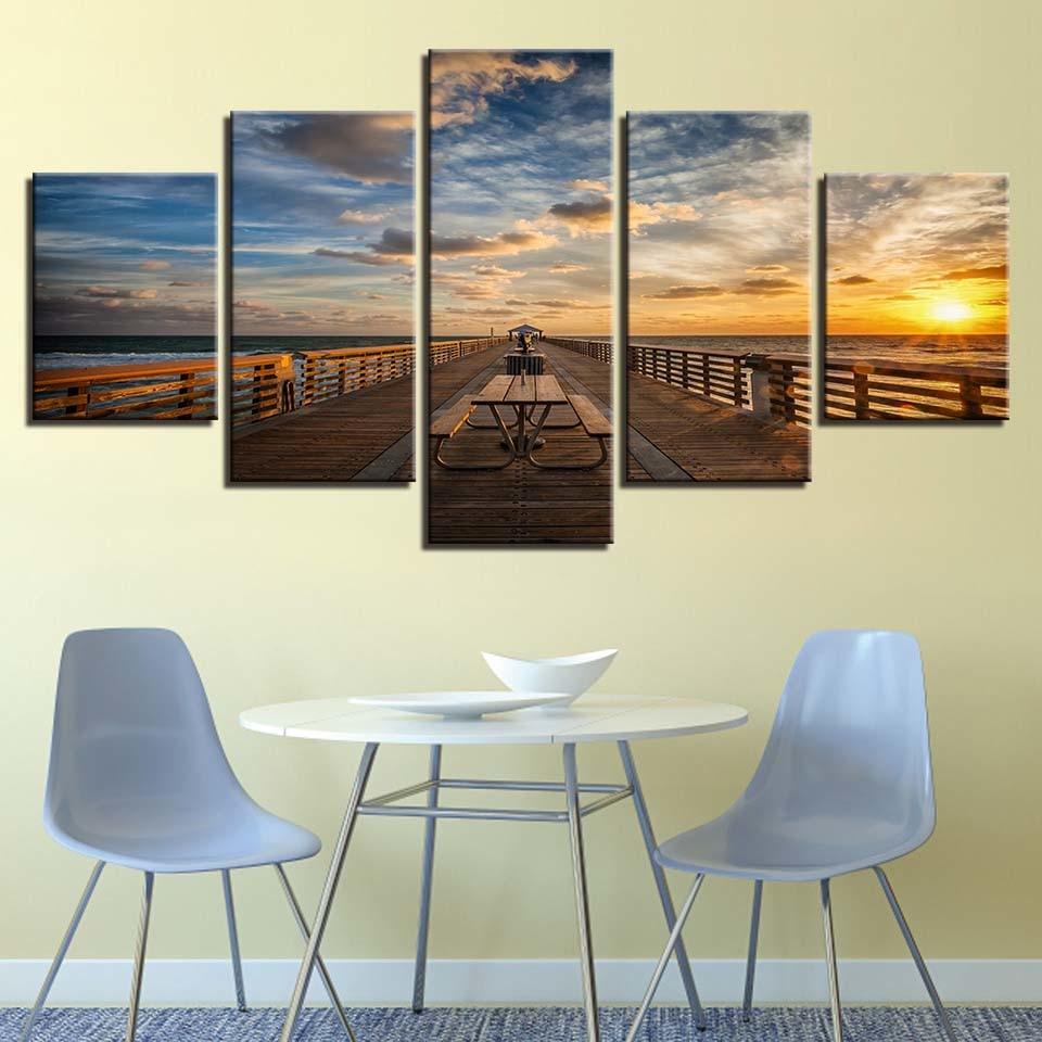 Seaside Bridge 5 Piece HD Multi Panel Canvas Wall Art Frame - Original Frame
