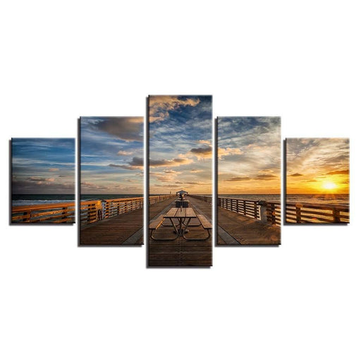 Seaside Bridge 5 Piece HD Multi Panel Canvas Wall Art Frame - Original Frame