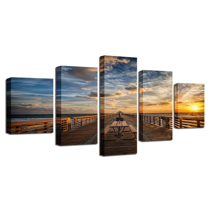 Seaside Bridge 5 Piece HD Multi Panel Canvas Wall Art Frame - Original Frame