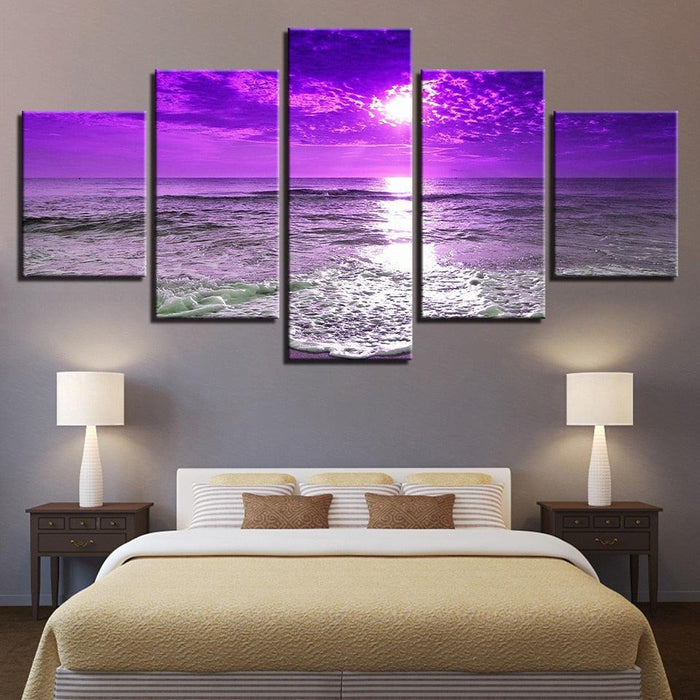 Sunset Sea Waves 5 Piece HD Multi Panel Canvas Wall Art Frame