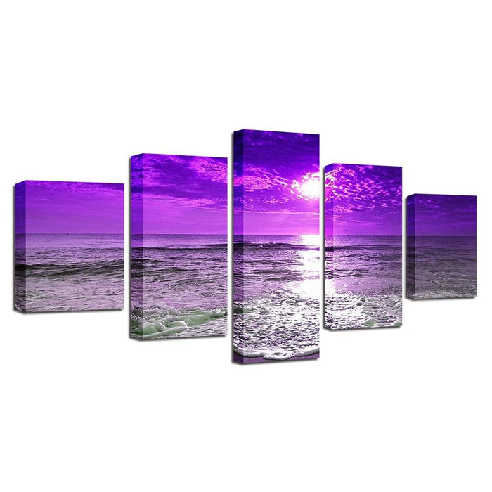 Sunset Sea Waves 5 Piece HD Multi Panel Canvas Wall Art Frame