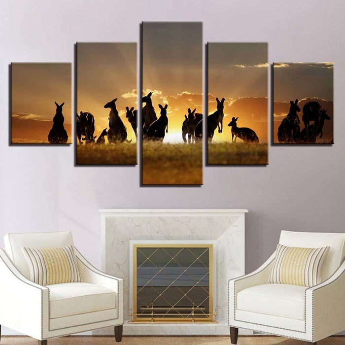 Kangaroo Sunrise 5 Piece HD Multi Panel Canvas Wall Art Frame - Original Frame