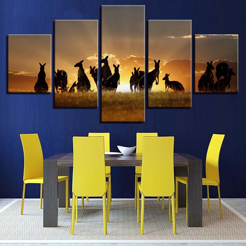 Kangaroo Sunrise 5 Piece HD Multi Panel Canvas Wall Art Frame - Original Frame