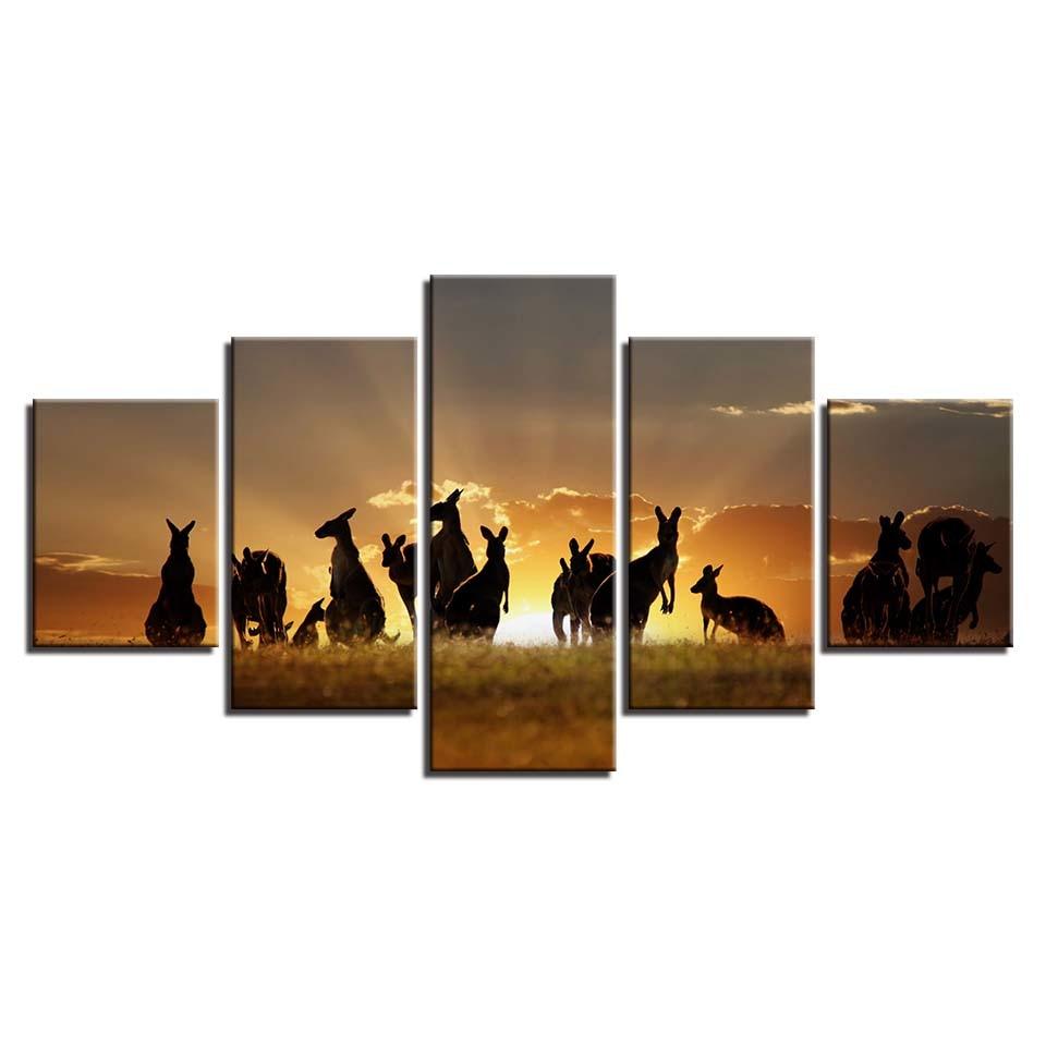 Kangaroo Sunrise 5 Piece HD Multi Panel Canvas Wall Art Frame - Original Frame