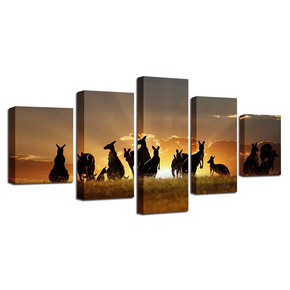 Kangaroo Sunrise 5 Piece HD Multi Panel Canvas Wall Art Frame - Original Frame