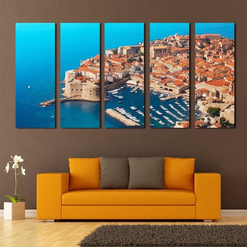 Seaside Building Port 5 Piece HD Multi Panel Canvas Wall Art Frame - Original Frame