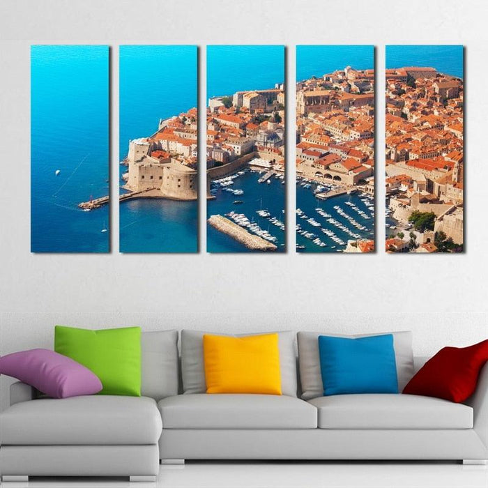 Seaside Building Port 5 Piece HD Multi Panel Canvas Wall Art Frame - Original Frame