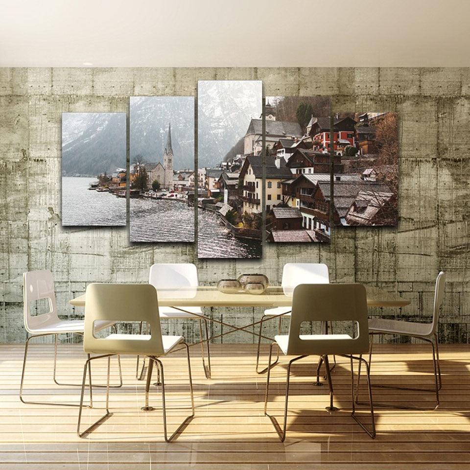 Lake Of Hallstatt 5 Piece HD Multi Panel Canvas Wall Art Frame - Original Frame
