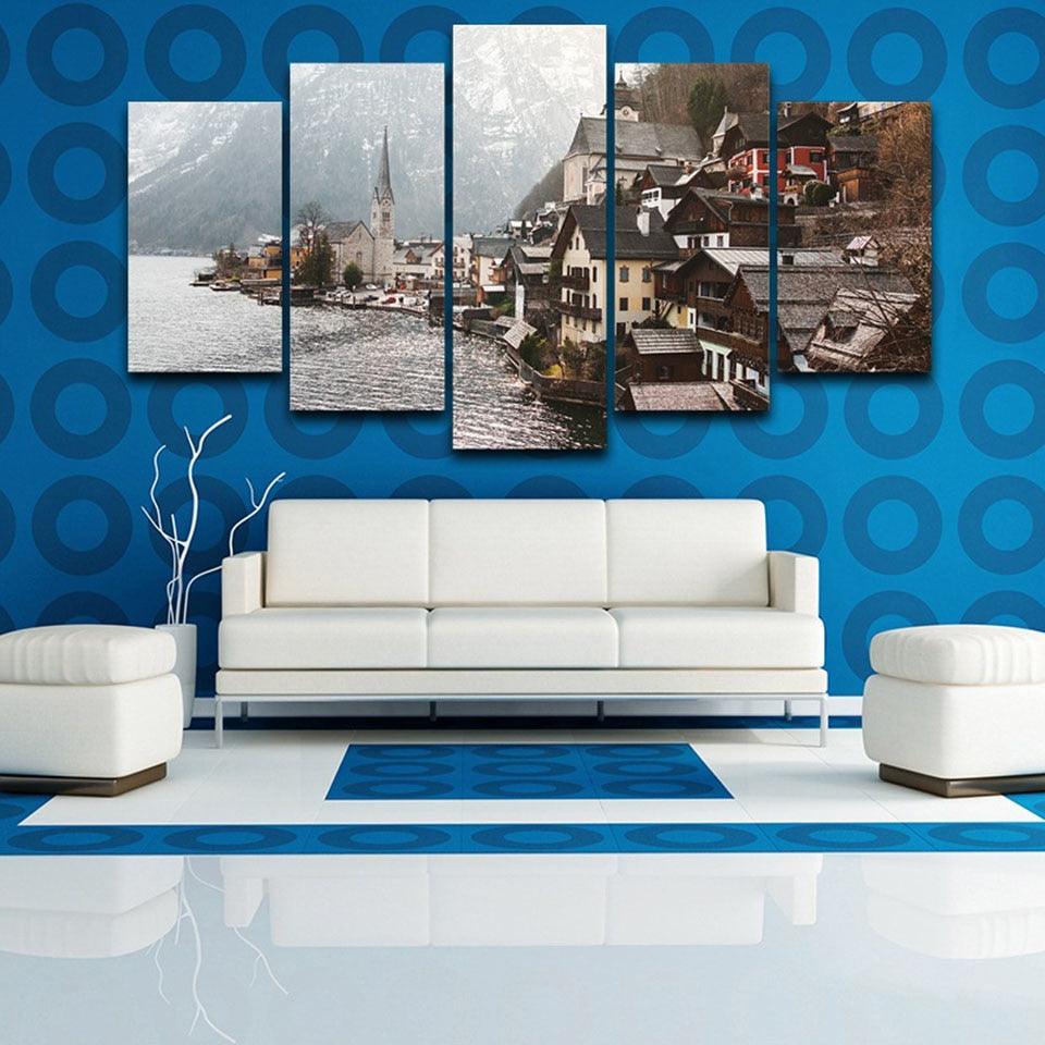 Lake Of Hallstatt 5 Piece HD Multi Panel Canvas Wall Art Frame - Original Frame
