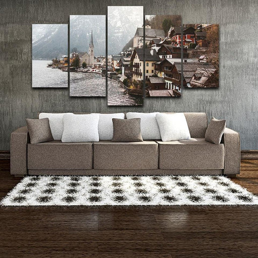 Lake Of Hallstatt 5 Piece HD Multi Panel Canvas Wall Art Frame - Original Frame