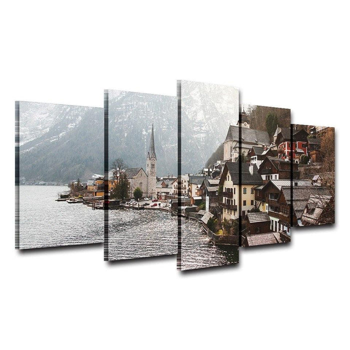 Lake Of Hallstatt 5 Piece HD Multi Panel Canvas Wall Art Frame - Original Frame