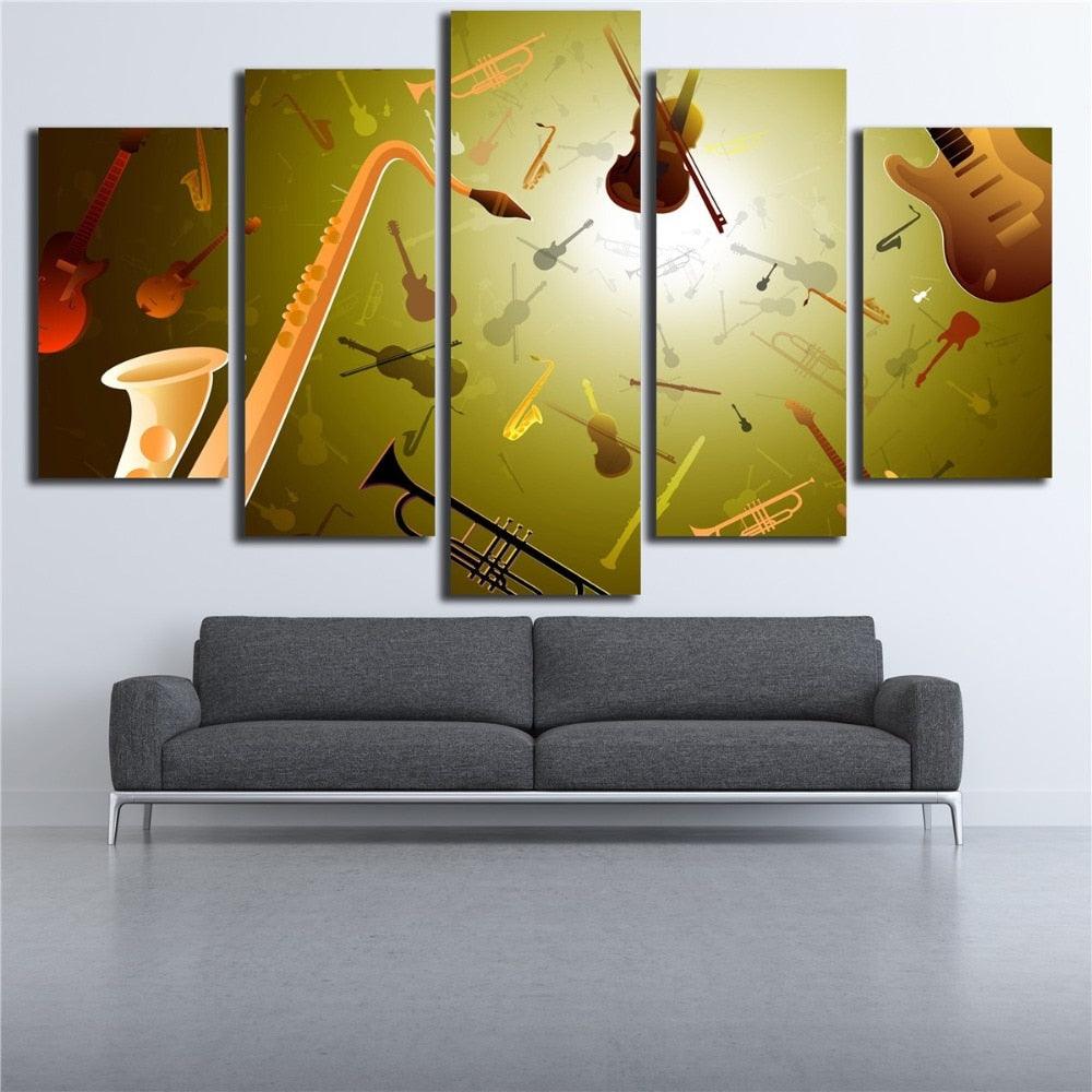 Music World 5 Piece HD Multi Panel Canvas Wall Art Frame - Original Frame