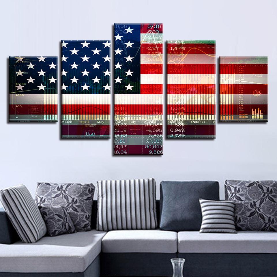 American Flag 5 Piece HD Multi Panel Classical Canvas Wall Art Frame - Original Frame