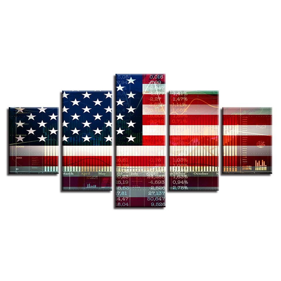 American Flag 5 Piece HD Multi Panel Classical Canvas Wall Art Frame - Original Frame