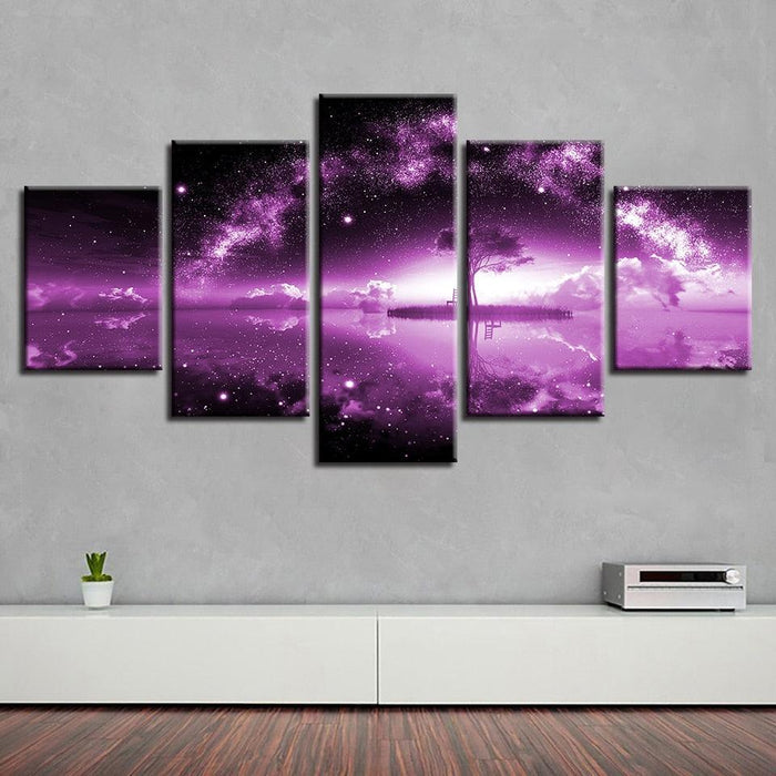 Lonely Tree Under The Starry Sky 5 Piece HD Multi Panel Canvas Wall Art Frame - Original Frame